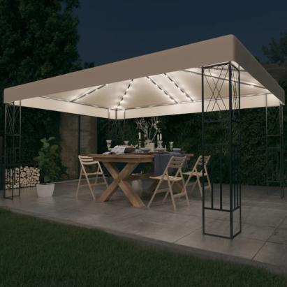 Pavilion cu șir de lumini LED, crem, 3x4 m, țesătură GartenMobel Dekor