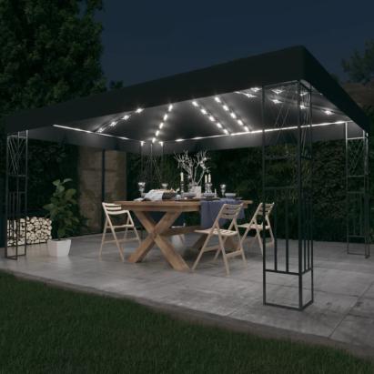 Pavilion cu șir de lumini LED, antracit, 3x4 m, țesătură GartenMobel Dekor