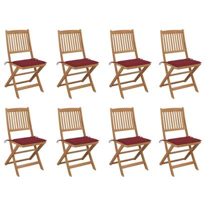 Scaune pliabile de exterior cu perne, 8 buc., lemn masiv acacia GartenMobel Dekor