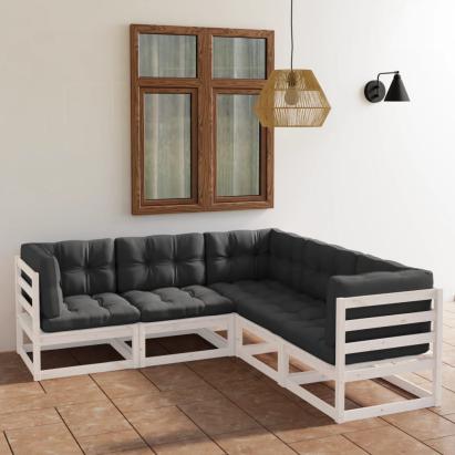 Set mobilier de grădină cu perne, 5 piese, lemn masiv de pin GartenMobel Dekor