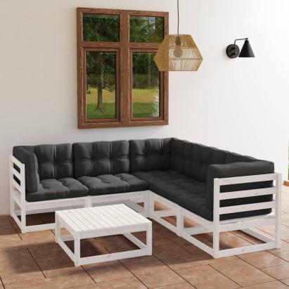 Set mobilier de grădină cu perne, 6 piese, lemn masiv de pin GartenMobel Dekor
