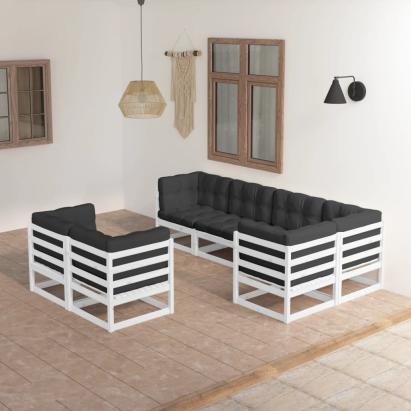 Set mobilier de grădină cu perne, 7 piese, lemn masiv de pin GartenMobel Dekor