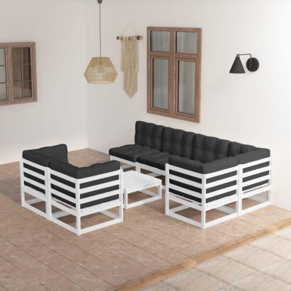 Set mobilier de grădină cu perne, 8 piese, lemn masiv de pin GartenMobel Dekor