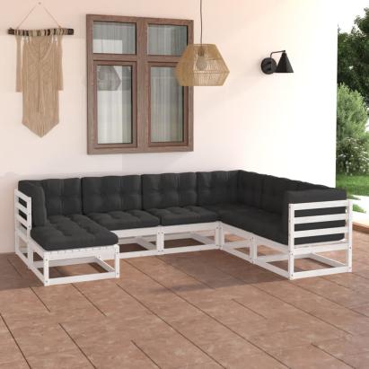 Set mobilier de grădină cu perne, 7 piese, lemn masiv de pin GartenMobel Dekor