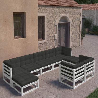 Set mobilier grădină cu perne, 9 piese, lemn masiv de pin alb GartenMobel Dekor