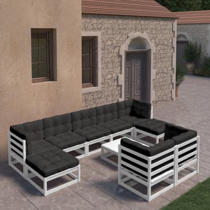 Set mobilier grădină cu perne, 10 piese, lemn masiv de pin GartenMobel Dekor