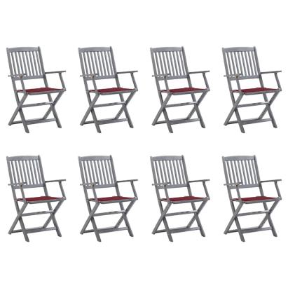 Scaune pliabile de exterior cu perne, 8 buc., lemn masiv acacia GartenMobel Dekor