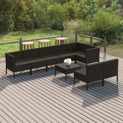 Set mobilier de grădină cu perne, 9 piese, negru, poliratan GartenMobel Dekor