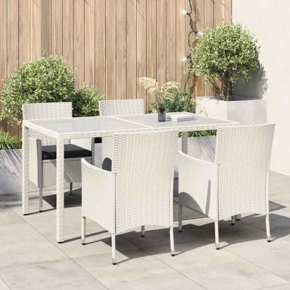 Set mobilier de exterior cu perne, 5 piese, alb, poliratan GartenMobel Dekor