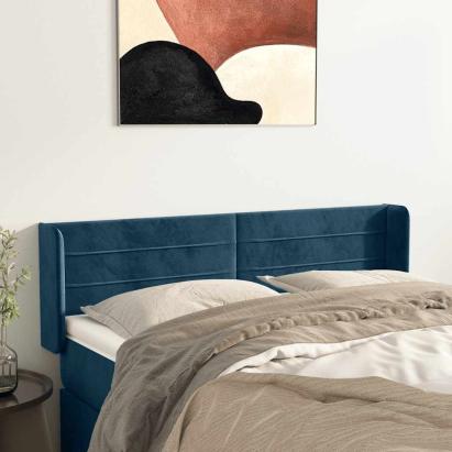 Tăblie pat cu aripioare albastru închis 147x16x78/88 cm catifea GartenMobel Dekor