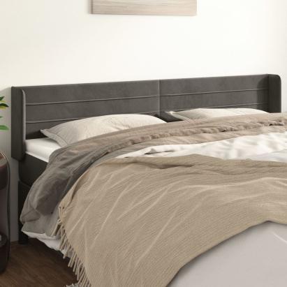 Tăblie de pat cu aripioare gri închis 203x16x78/88 cm catifea GartenMobel Dekor