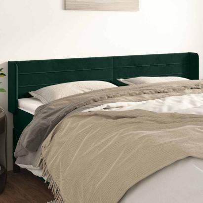 Tăblie de pat cu aripioare verde închis 203x16x78/88 cm catifea GartenMobel Dekor