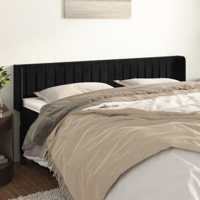 Tăblie de pat cu aripioare negru 203x16x78/88 cm catifea GartenMobel Dekor