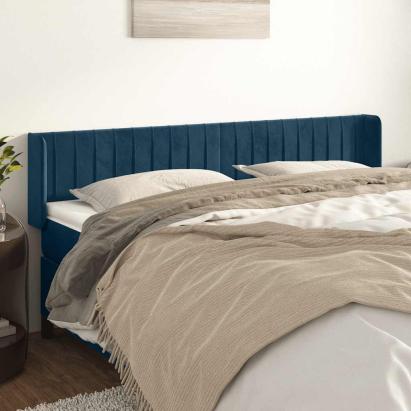 Tăblie pat cu aripioare albastru închis 203x16x78/88 cm catifea GartenMobel Dekor