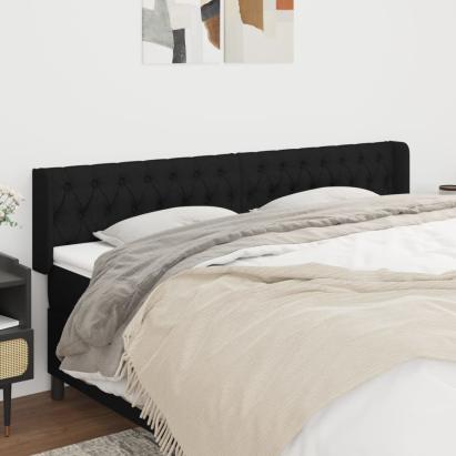 Tăblie de pat cu aripioare negru 203x16x78/88 cm textil GartenMobel Dekor