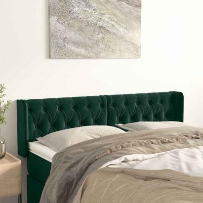 Tăblie de pat cu aripioare verde închis 147x16x78/88 cm catifea GartenMobel Dekor