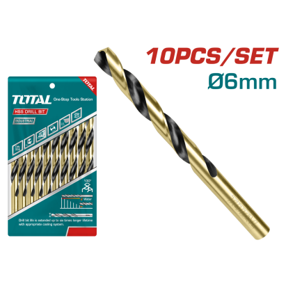 Burghiu pentru metal HSS 6 mm Total, 93 mm, pentru gaurire precisa