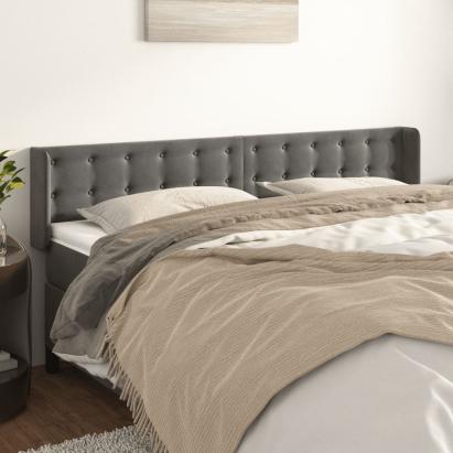 Tăblie de pat cu aripioare gri închis 183x16x78/88 cm catifea GartenMobel Dekor