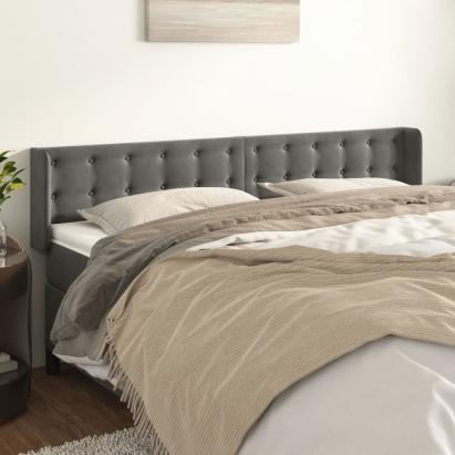 Tăblie de pat cu aripioare gri închis 203x16x78/88 cm catifea GartenMobel Dekor