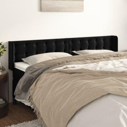 Tăblie de pat cu aripioare negru 203x16x78/88 cm catifea GartenMobel Dekor