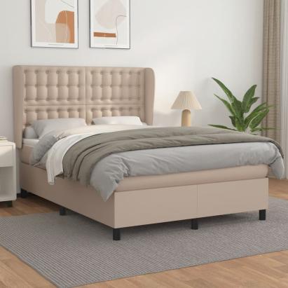 Pat box spring cu saltea, cappuccino, 140x190cm piele ecologică GartenMobel Dekor