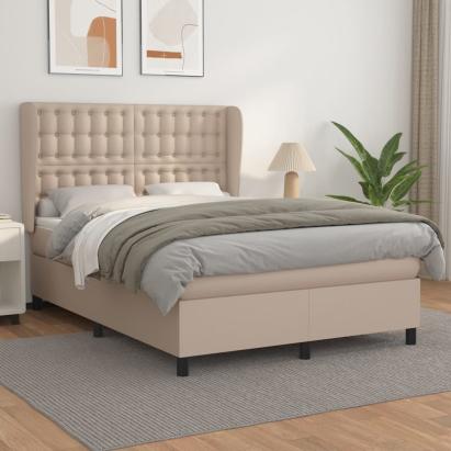Pat box spring cu saltea, cappuccino, 140x200cm piele ecologică GartenMobel Dekor