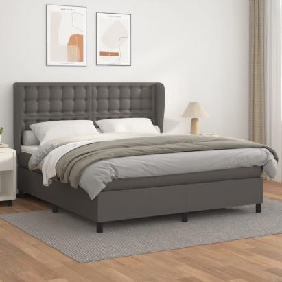 Pat box spring cu saltea, gri, 160x200 cm, piele ecologică GartenMobel Dekor