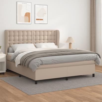 Pat box spring cu saltea, cappuccino, 160x200cm piele ecologică GartenMobel Dekor