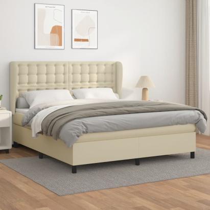 Pat box spring cu saltea, crem, 180x200 cm, piele ecologică GartenMobel Dekor