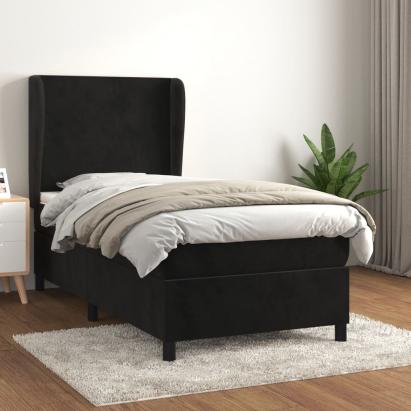 Pat box spring cu saltea, negru, 80x200 cm, catifea GartenMobel Dekor