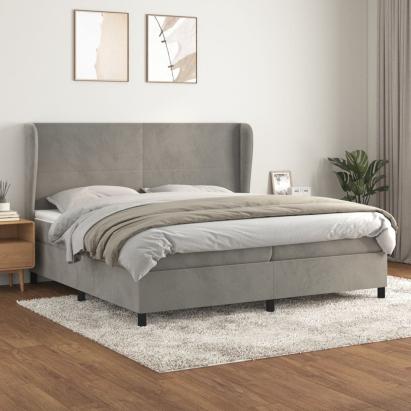Pat box spring cu saltea, gri deschis, 200x200 cm, catifea GartenMobel Dekor