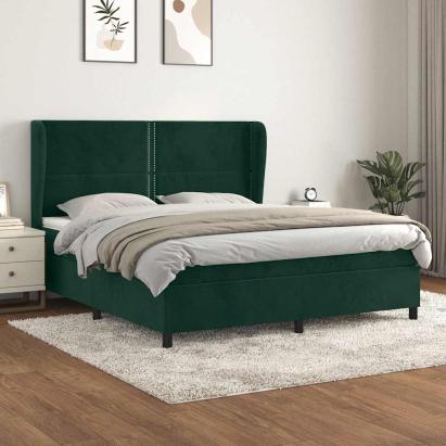 Pat box spring cu saltea, verde închis, 180x200 cm, catifea GartenMobel Dekor