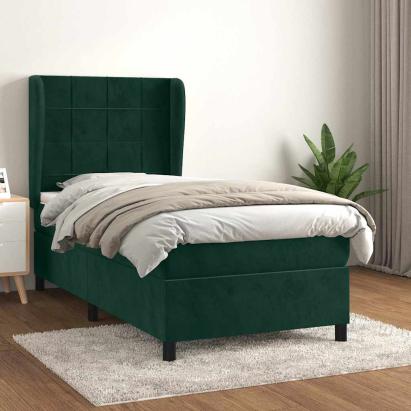 Pat box spring cu saltea, verde închis, 80x200 cm, catifea GartenMobel Dekor