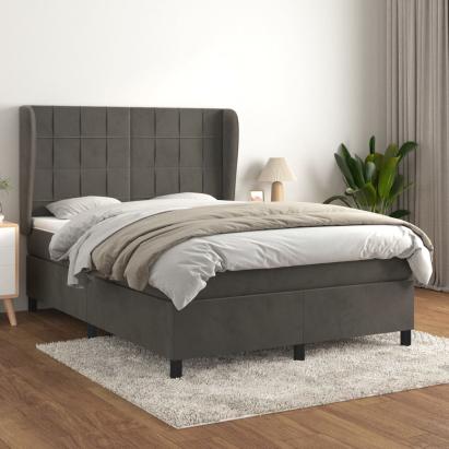 Pat box spring cu saltea, gri închis, 140x190 cm, catifea GartenMobel Dekor