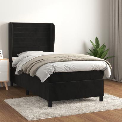Pat box spring cu saltea, negru, 80x200 cm, catifea GartenMobel Dekor