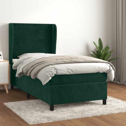 Pat box spring cu saltea, verde închis, 80x200 cm, catifea GartenMobel Dekor