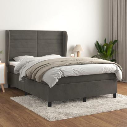 Pat box spring cu saltea, gri închis, 140x200 cm, catifea GartenMobel Dekor