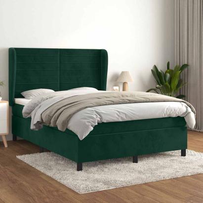 Pat box spring cu saltea, verde închis, 140x200 cm, catifea GartenMobel Dekor