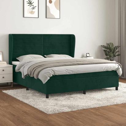 Pat box spring cu saltea, verde închis, 180x200 cm, catifea GartenMobel Dekor