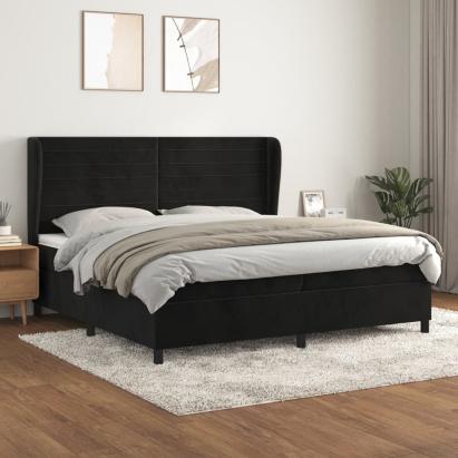 Pat box spring cu saltea, negru, 200x200 cm, catifea GartenMobel Dekor