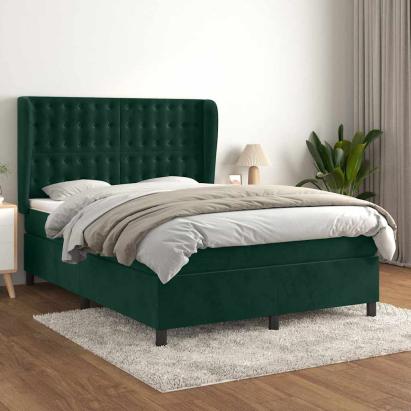 Pat box spring cu saltea, verde închis, 140x190 cm, catifea GartenMobel Dekor