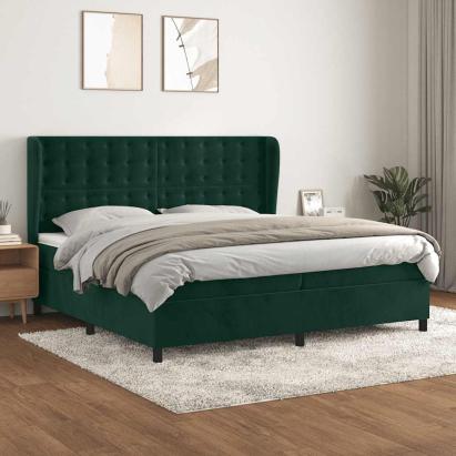 Pat box spring cu saltea, verde închis, 200x200 cm, catifea GartenMobel Dekor
