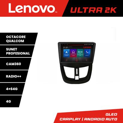 Navigație Peugeot 207 Lenovo QLED 4+64GB Android cu Waze, USB și 360