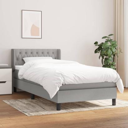 Pat box spring cu saltea, gri deschis, 90x190 cm, textil GartenMobel Dekor