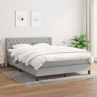 Pat box spring cu saltea, gri deschis, 140x190 cm, textil GartenMobel Dekor