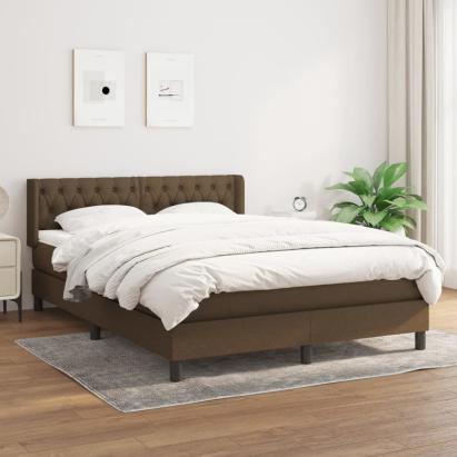 Pat box spring cu saltea, maro închis, 140x200 cm, textil GartenMobel Dekor