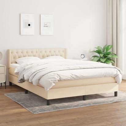 Pat box spring cu saltea, crem, 140x200 cm, textil GartenMobel Dekor