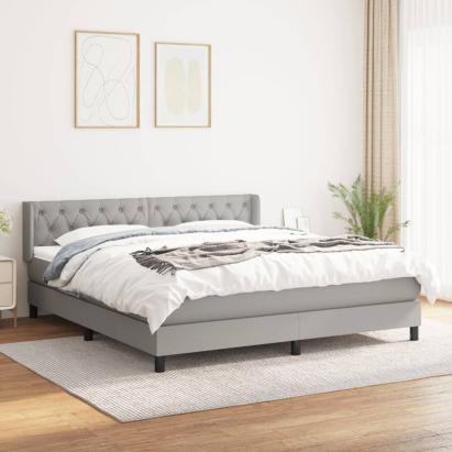 Pat continental cu saltea, gri deschis, 160x200 cm, textil GartenMobel Dekor