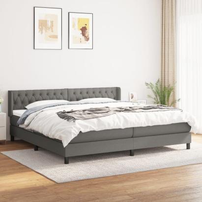Pat box spring cu saltea, gri închis, 200x200 cm, textil GartenMobel Dekor