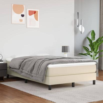 Pat box spring cu saltea, crem, 120x200 cm, piele ecologică GartenMobel Dekor